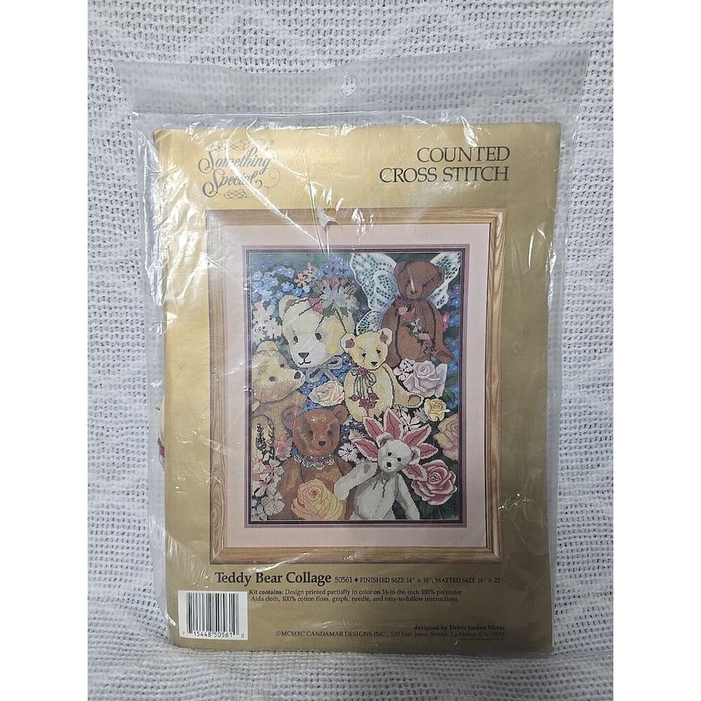 Vtg Candamar Something Special Counted Cross Stitch Kit Teddy Bear Collage 14x18